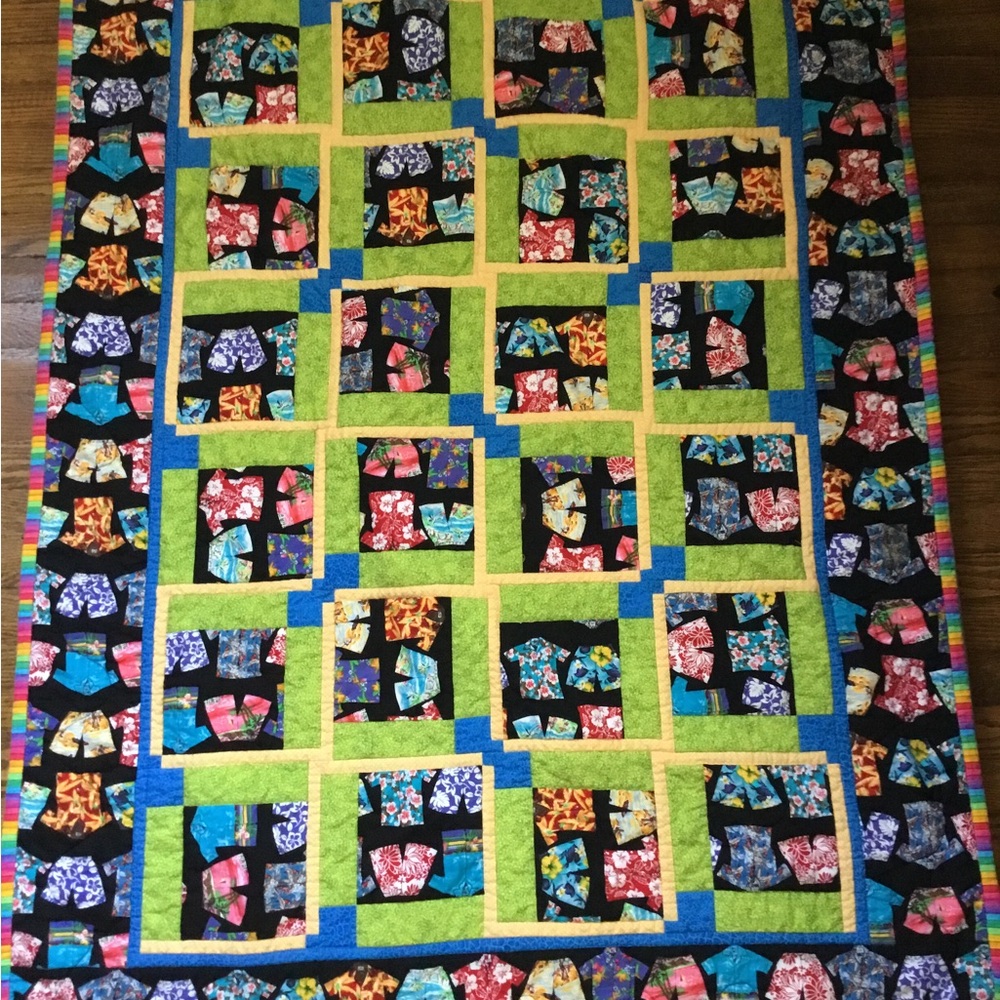 Project Linus  Hawaiian Shirt Shorts Patchwork Quilt Blanket